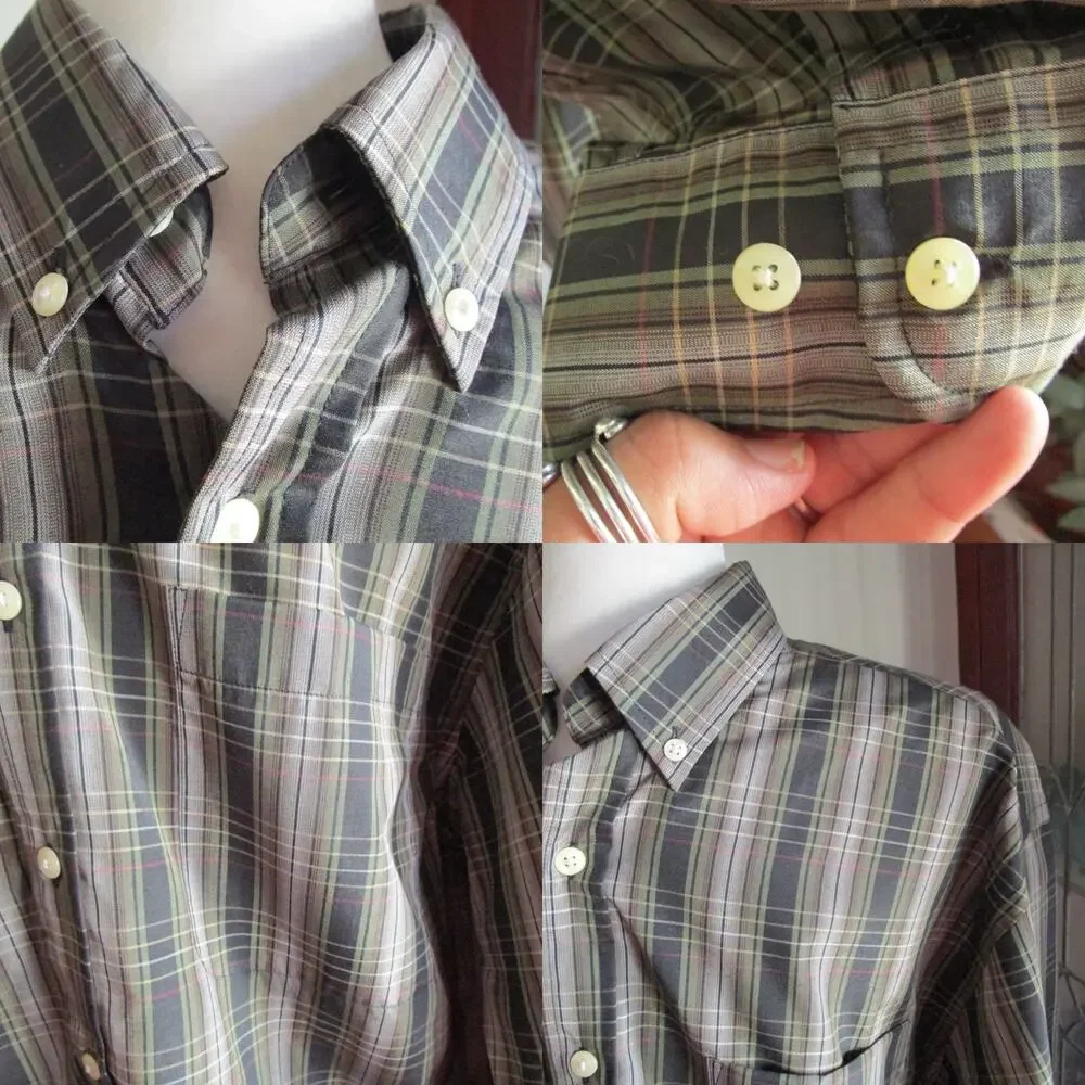 Vintage Y2K Puritan Oversized Plaid Shirt M Dark Academia Quiet Luxury Utility - Picture 14 of 17